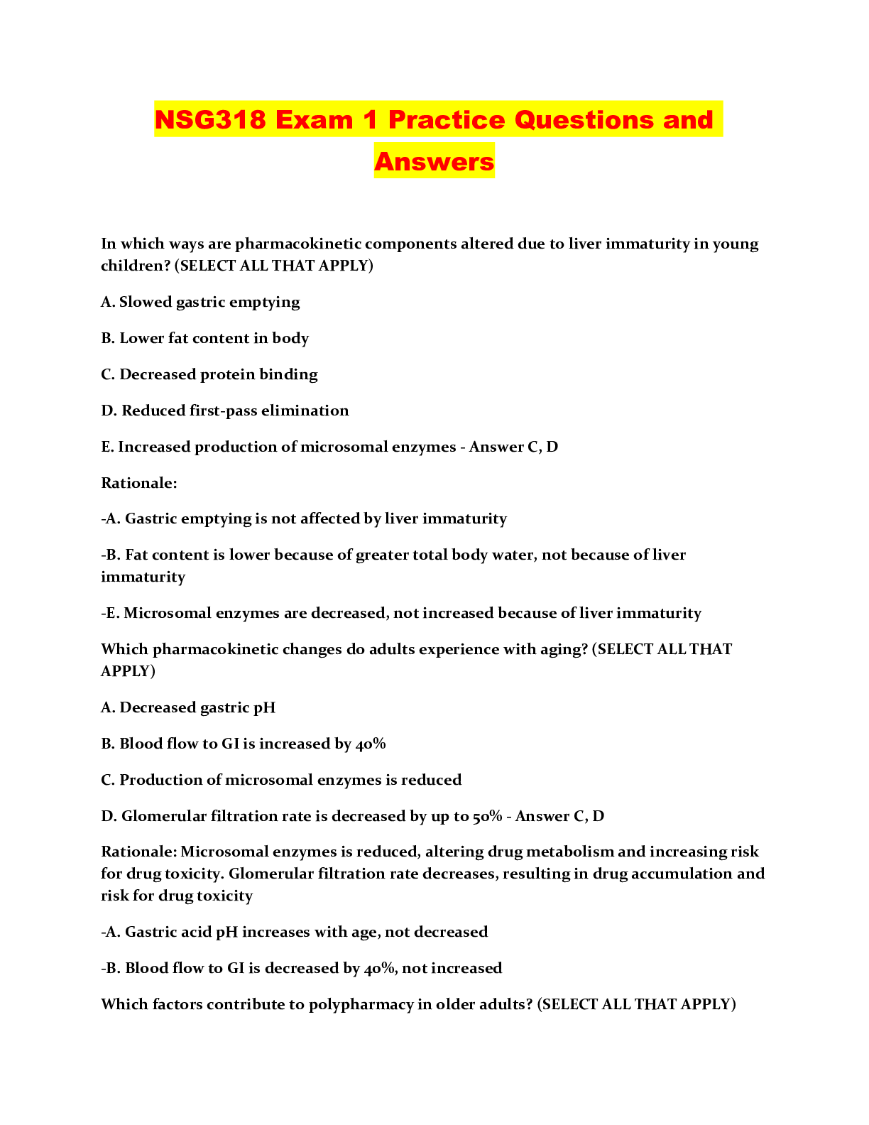 Preview image for NSG318 Exam 1 Practice Questions and Answers